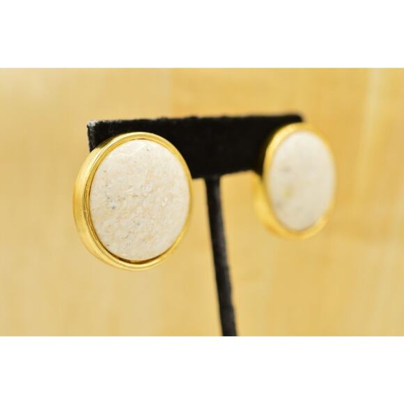 L.G. P. Vintage Clip On Cabochon Earrings Heavy Marbled Chunky Signed 1980s 9L - Picture 12 of 12